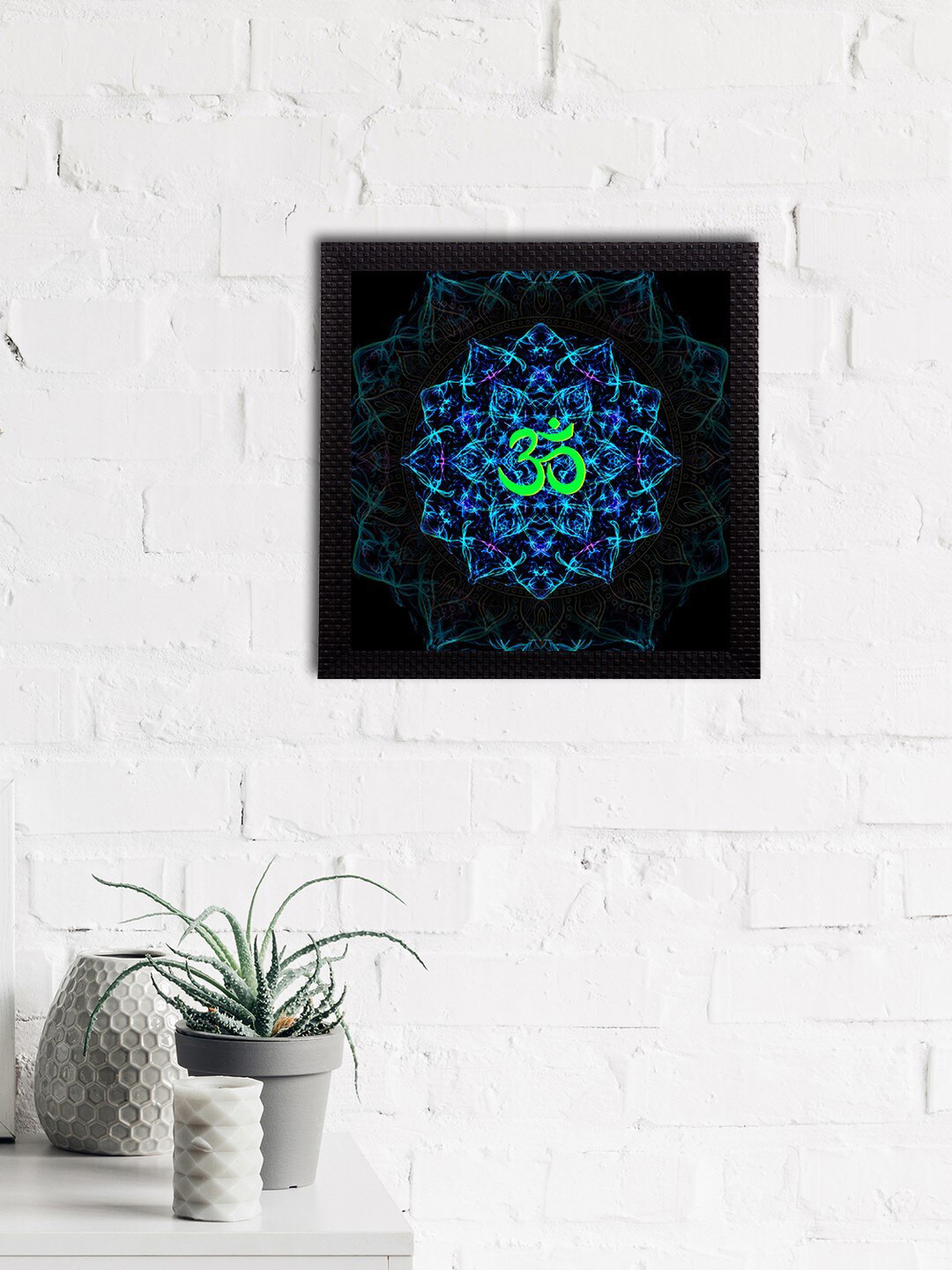 eCraftIndia Blue & Green Om Symbol Satin Matt Textured UV Wall Painting