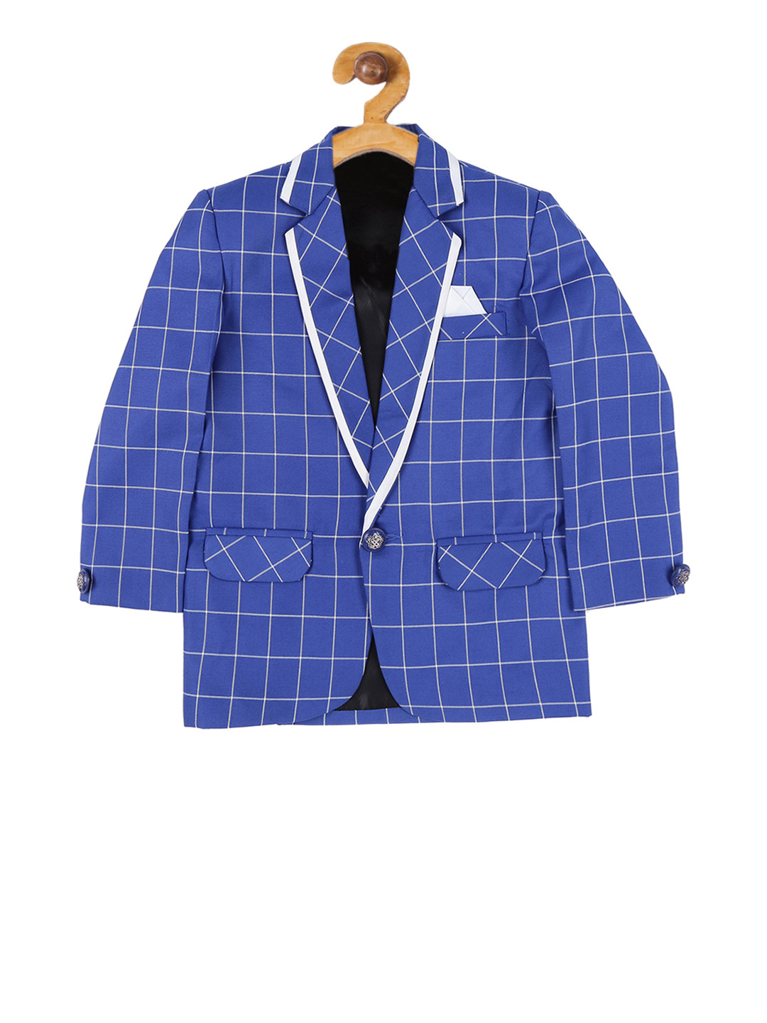 Jeetethnics Boys Blue & White Checked Single Breasted Blazer