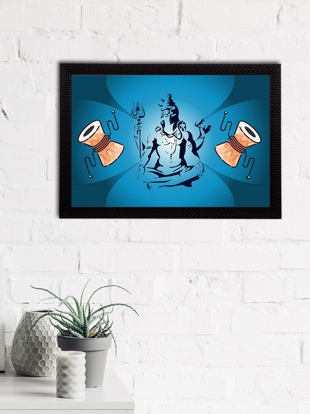 eCraftIndia Blue & Black Lord Shiva Printed Satin Matt Textured UV Wall Art