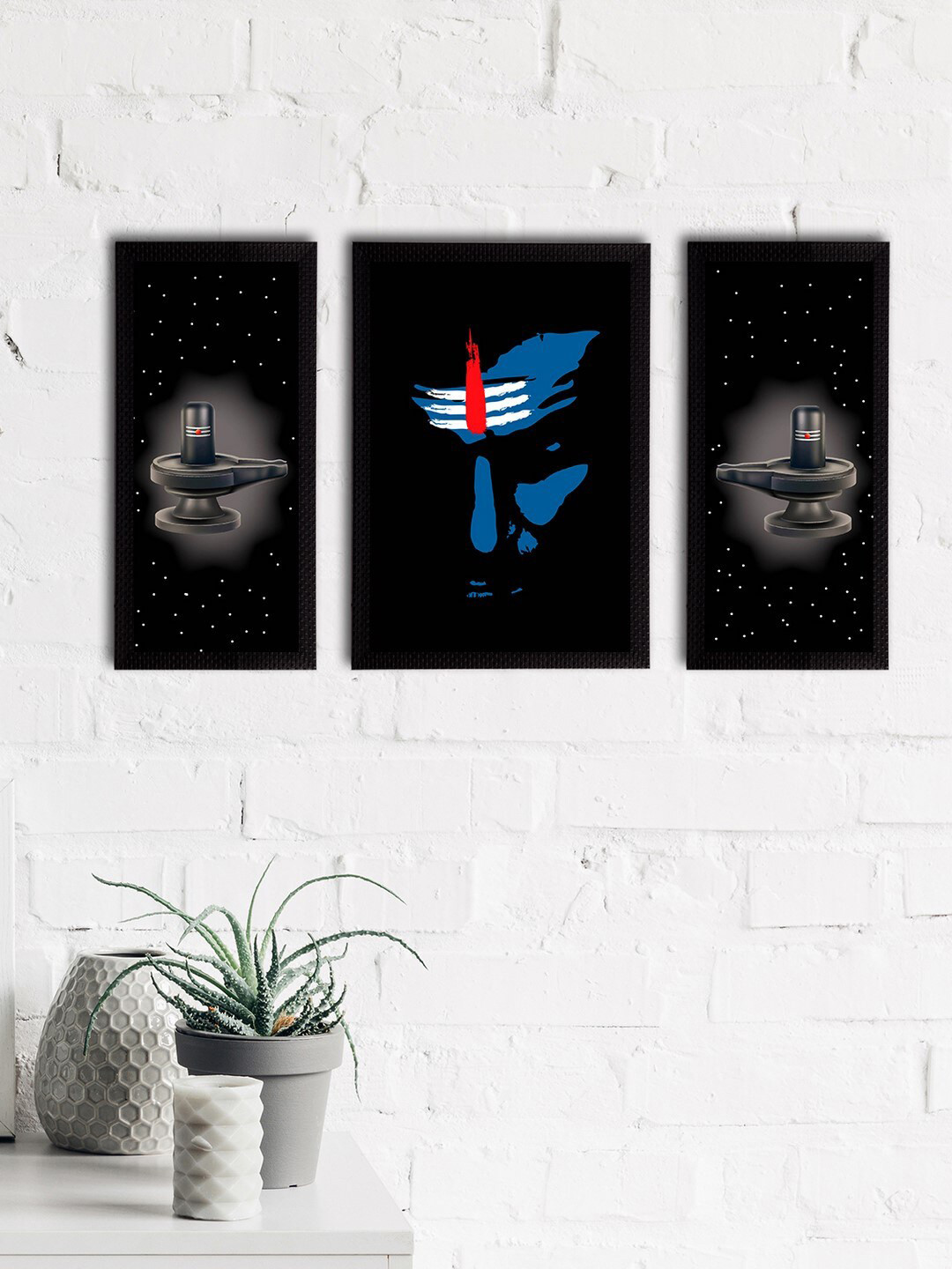 eCraftIndia Lord Shiva 3 Pcs Wall Home Office Rectangle Paintings Wall Art -13 x 30In