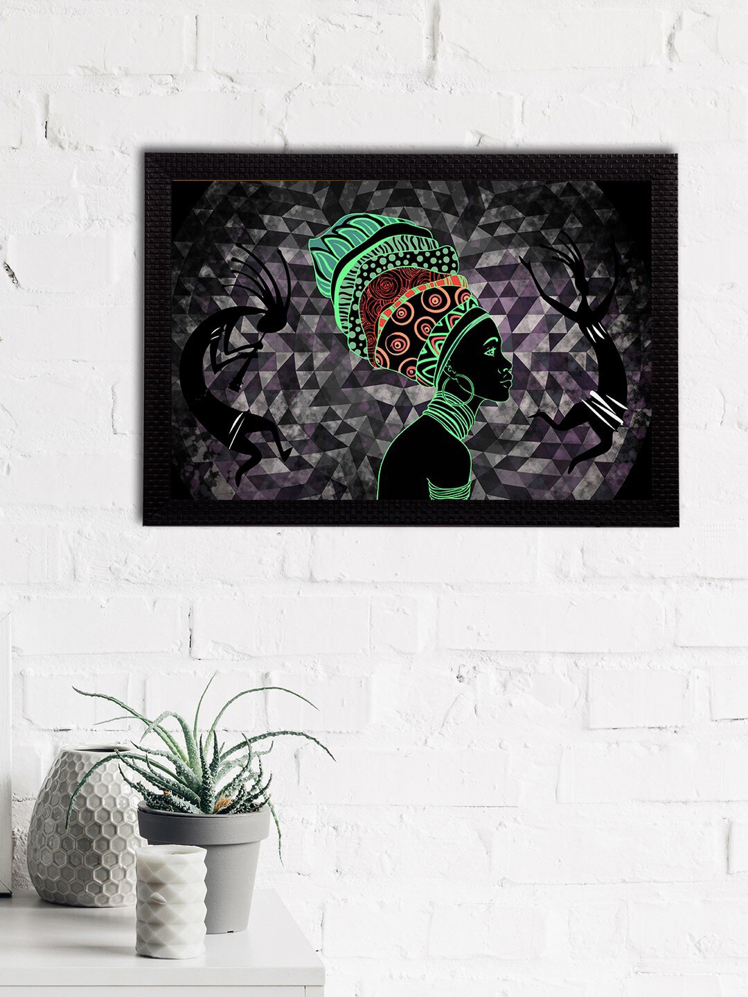 eCraftIndia Black & Green Tribal Theme Satin Matt Textured UV Wall Painting