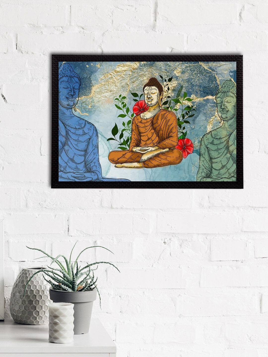 eCraftIndia Lord Buddha Paper Home Office Rectangle Paintings Wall Art -9.84 x 13.78In