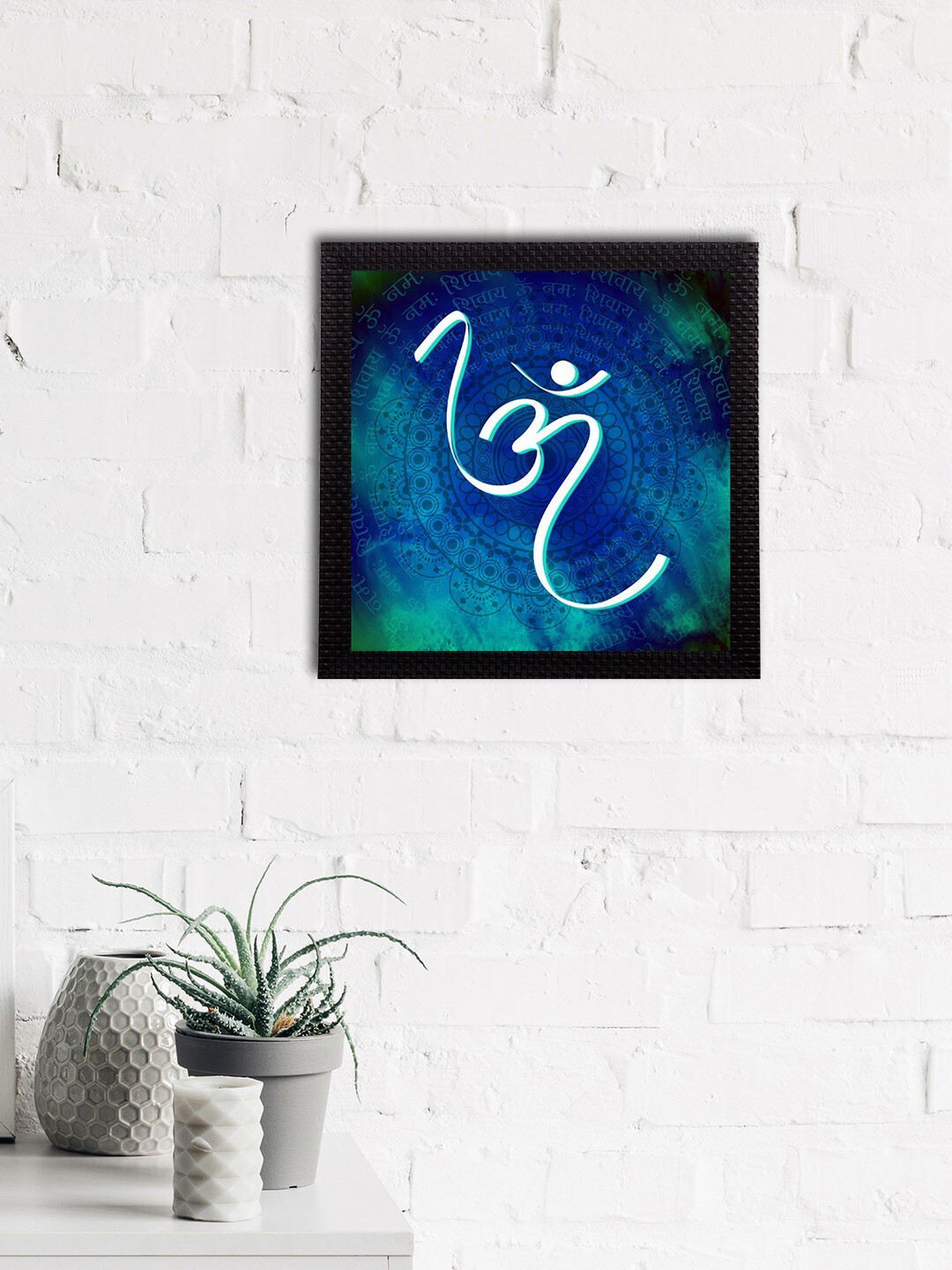 eCraftIndia White & Blue Om Symbol Satin Matt Textured UV Art Painting