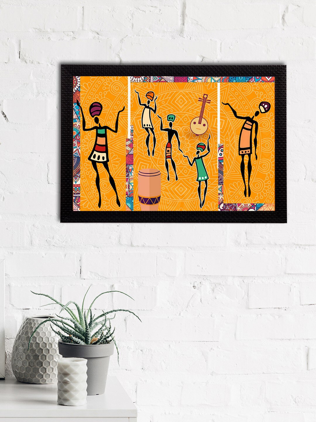 eCraftIndia Orange & White Tribal Theme Satin Matt Texture Framed UV Art Painting