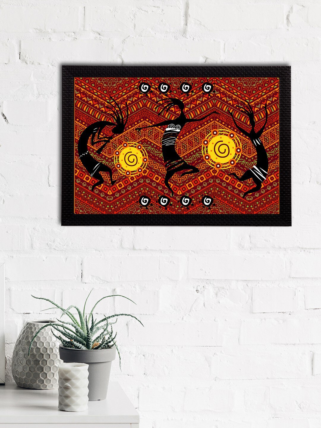 eCraftIndia Brown & Black Tribal Theme Satin Matt Texture Framed UV Wall Art