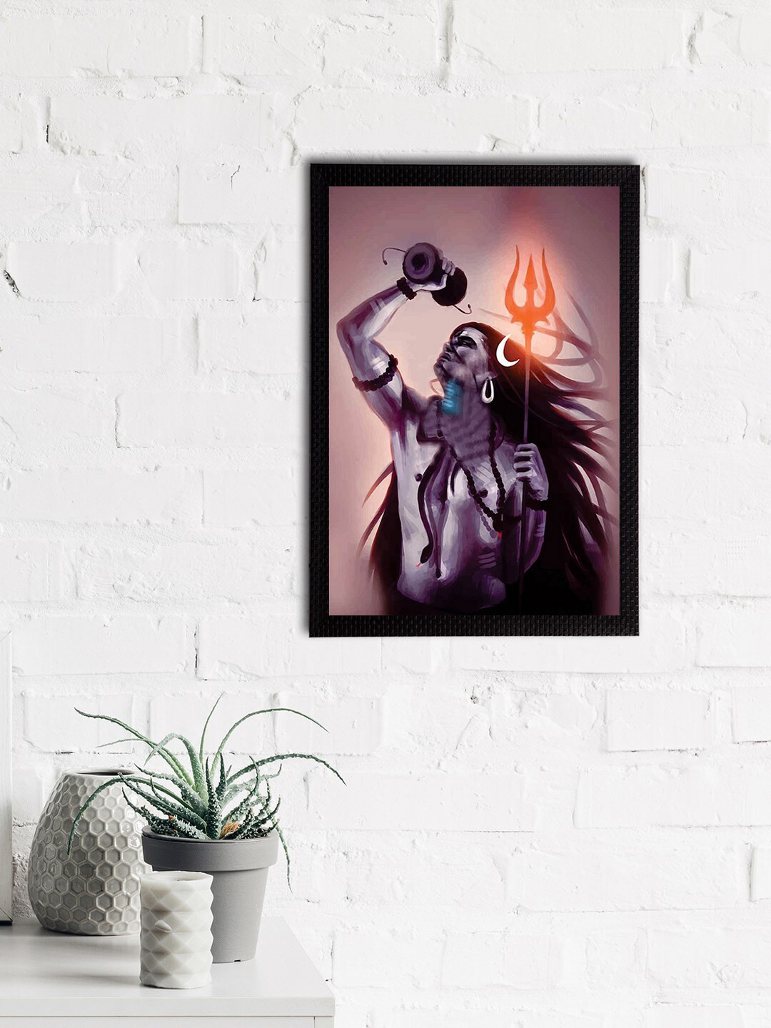 eCraftIndia Blue & Black Lord Shiva Satin Matt Textured UV Wall Painting