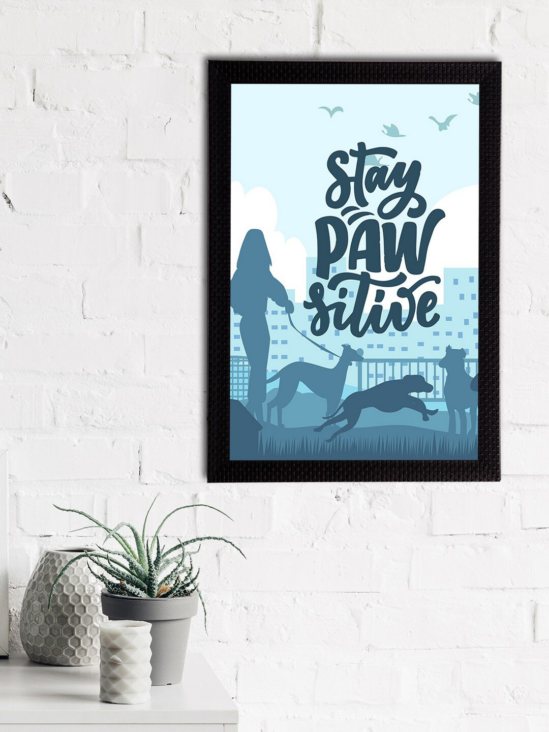 eCraftIndia Stay Pawsitive Canvas Wall Rectangle Paintings Wall Art -14 x 20 In