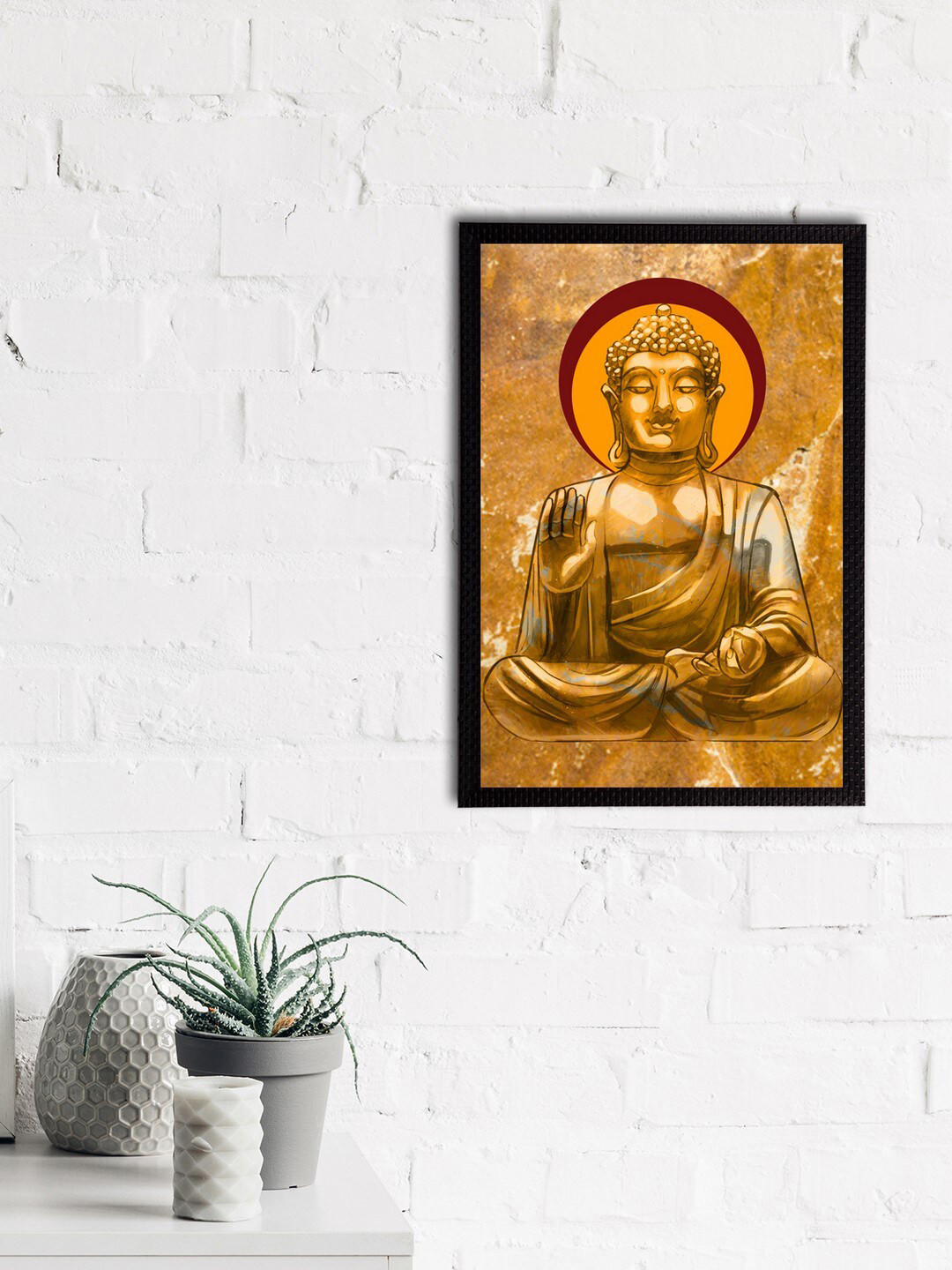 eCraftIndia Gold-Toned Meditating Lord Buddha Satin Matt Textured UV Wall Painting