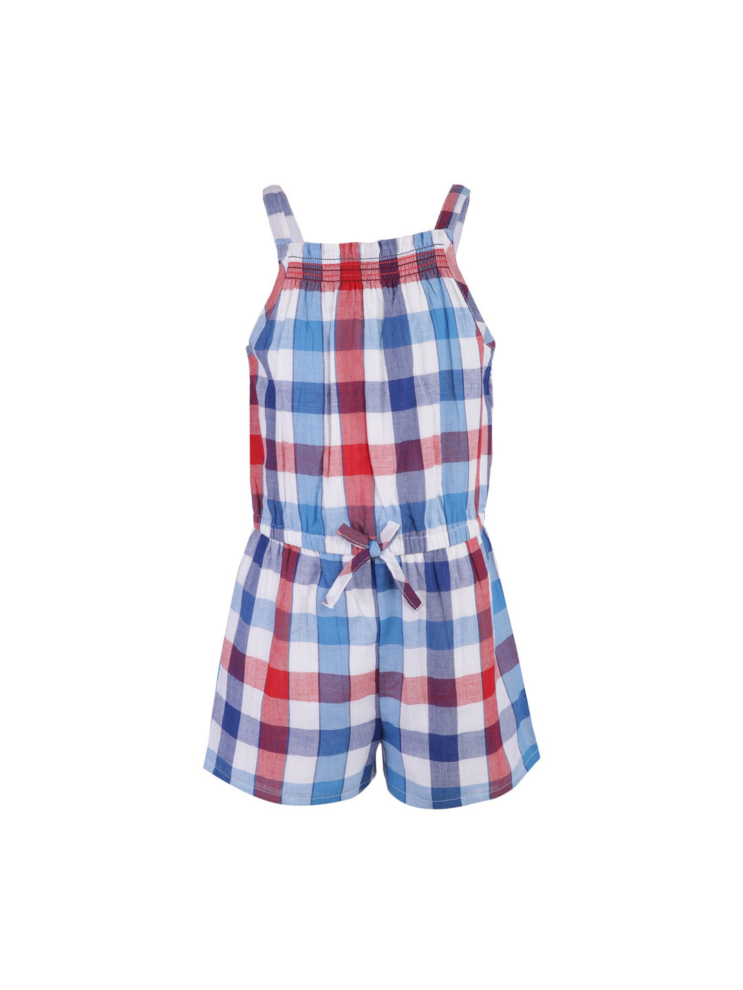 A Little Fable Girls Blue & White Checked Playsuit