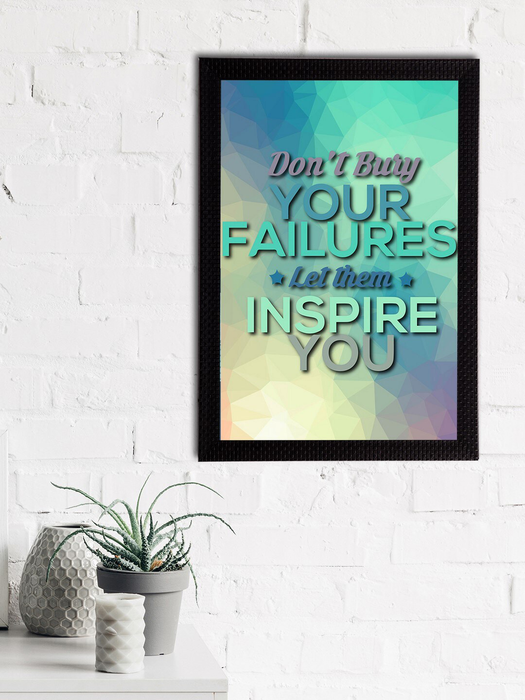 eCraftIndia Green & Blue Don't Buy Your Failures Let Them Inspire You Printed Textured UV Wall Art