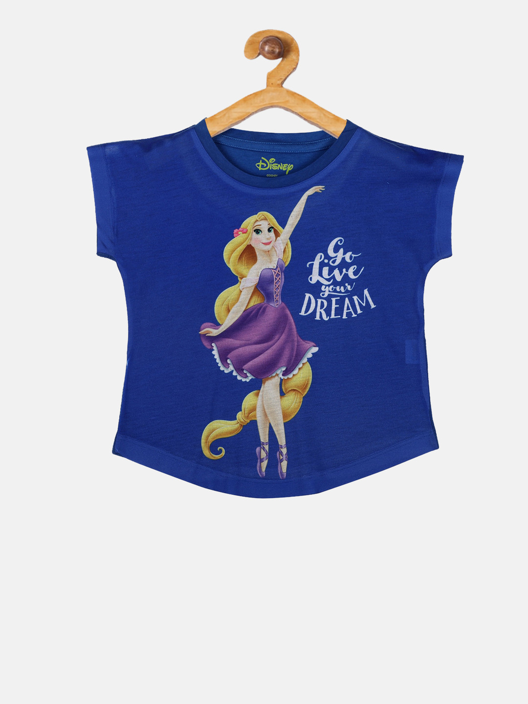 YK Disney Girls Blue Rapunzel Princess Printed Tops
