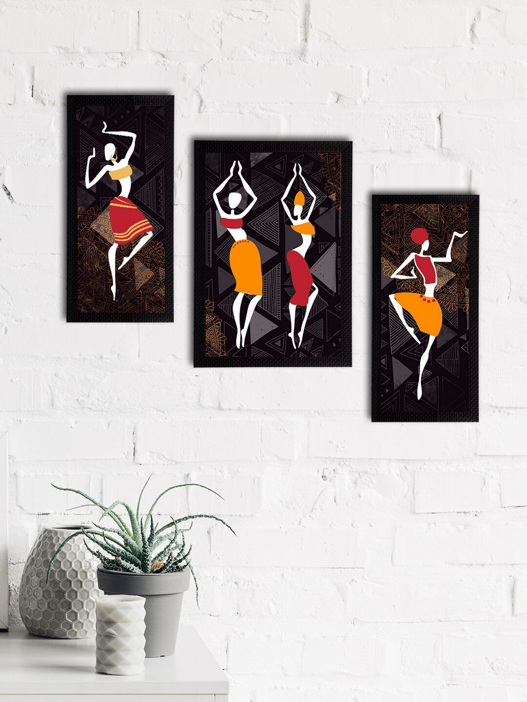 eCraftIndia Tribal Theme Paper 3 Pcs Wall Rectangle Paintings Wall Art