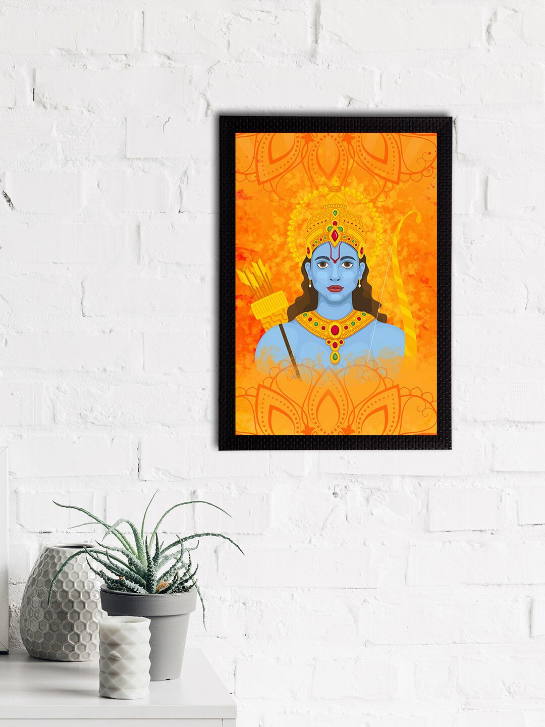 eCraftIndia Blue & Orange Lord Ram Satin Matt Texture UV Wall Art
