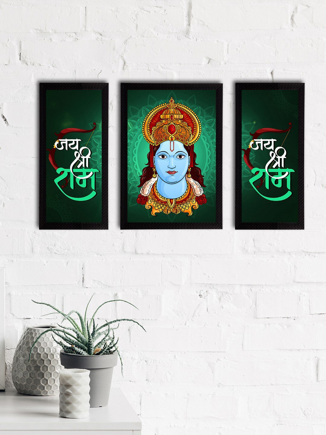 eCraftIndia Set of 3 Lord Ram Satin Matt Textured UV Wall Art