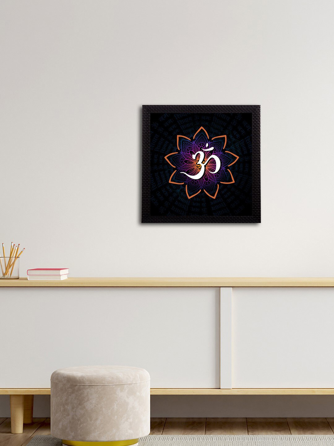 eCraftIndia Purple & Black Om Symbol Satin Matt Texture UV Wall Art