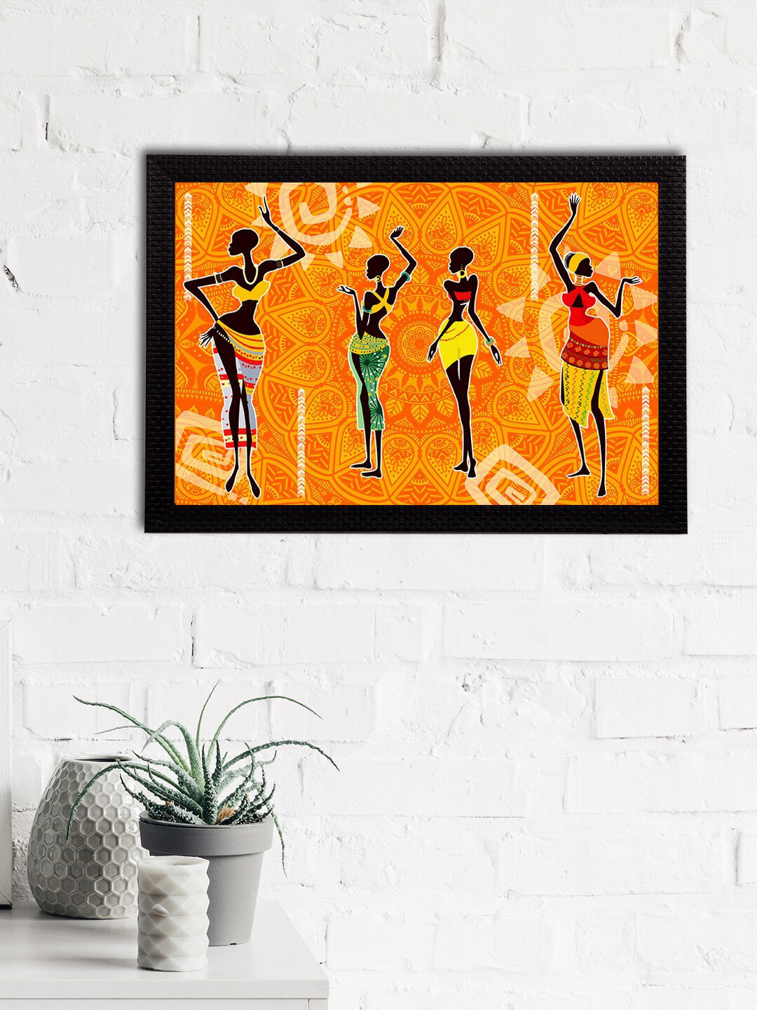 eCraftIndia Orange & Black Tribal Theme Satin Matt Texture UV Wall Art