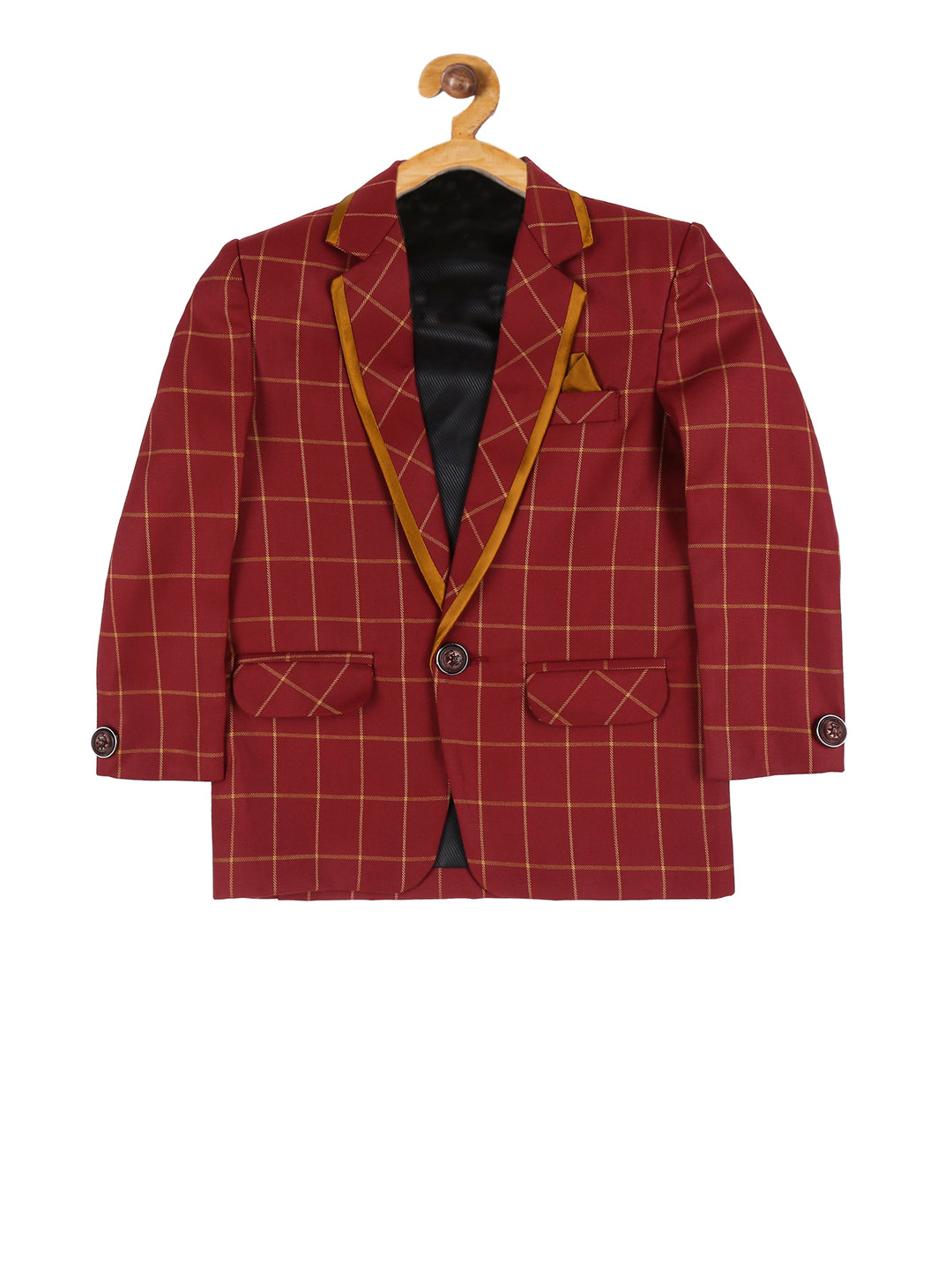 Jeetethnics Boys Maroon & Beige Checked Single-Breasted Casual Blazer
