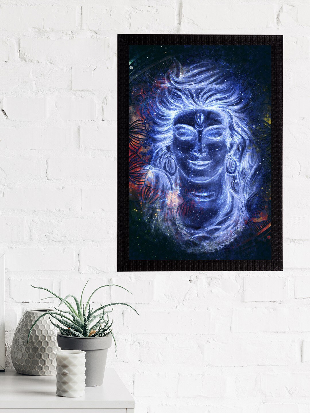 eCraftIndia Lord Shiva Blue Wall Living Room Rectangle Paintings Wall Art -20 x 14In
