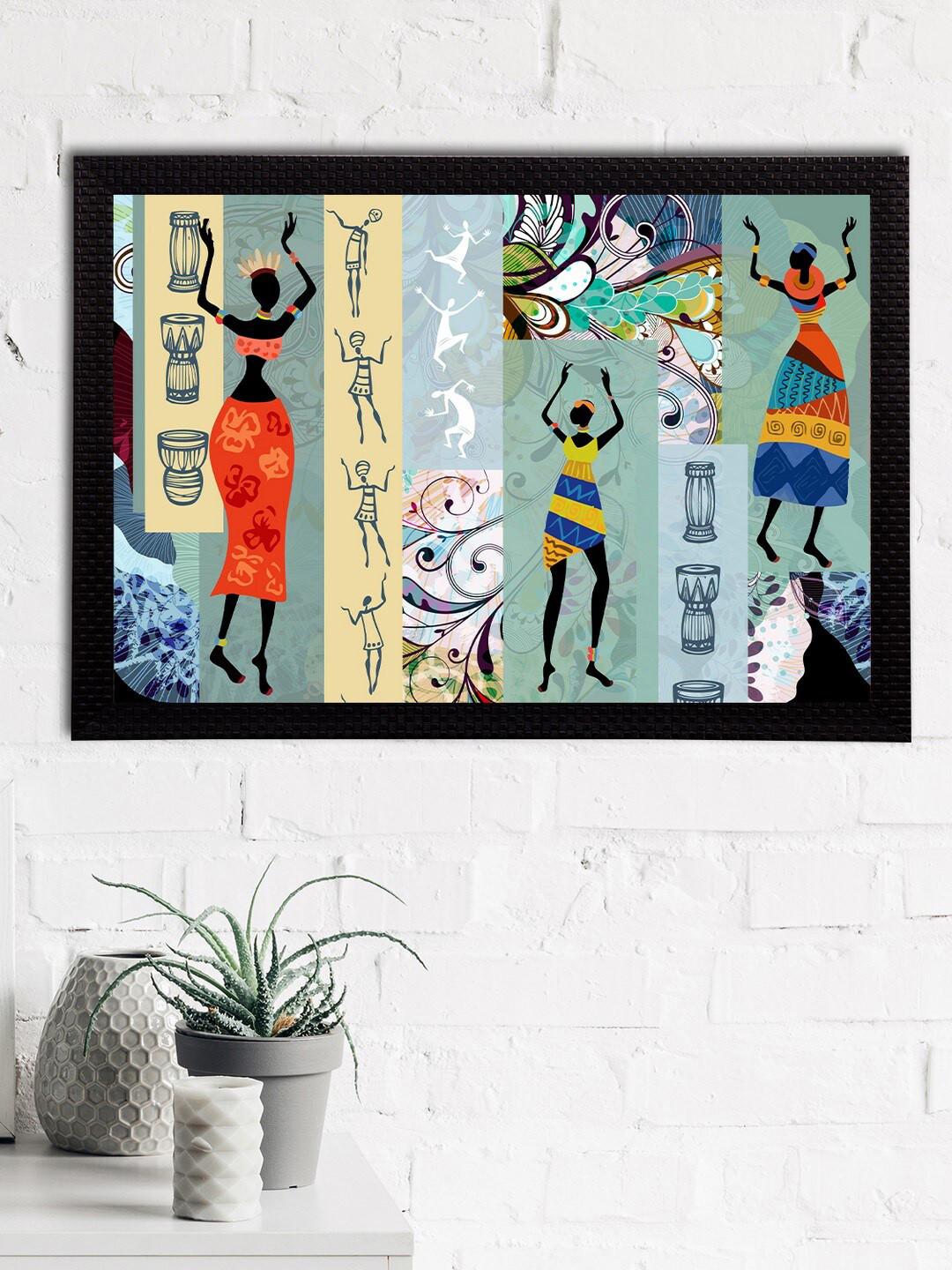 eCraftIndia Blue & Red Tribal Theme Satin Matt Textured UV Wall Art
