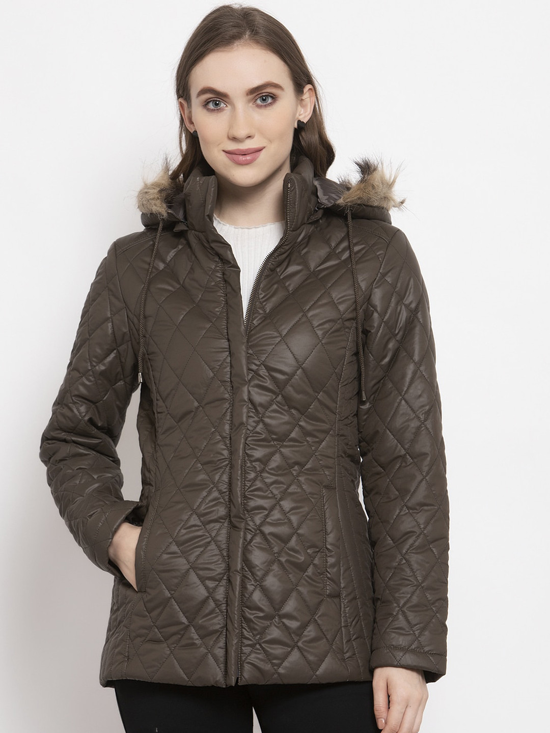 Gipsy Women Olive Green Self Design Parka with Detachable Hood