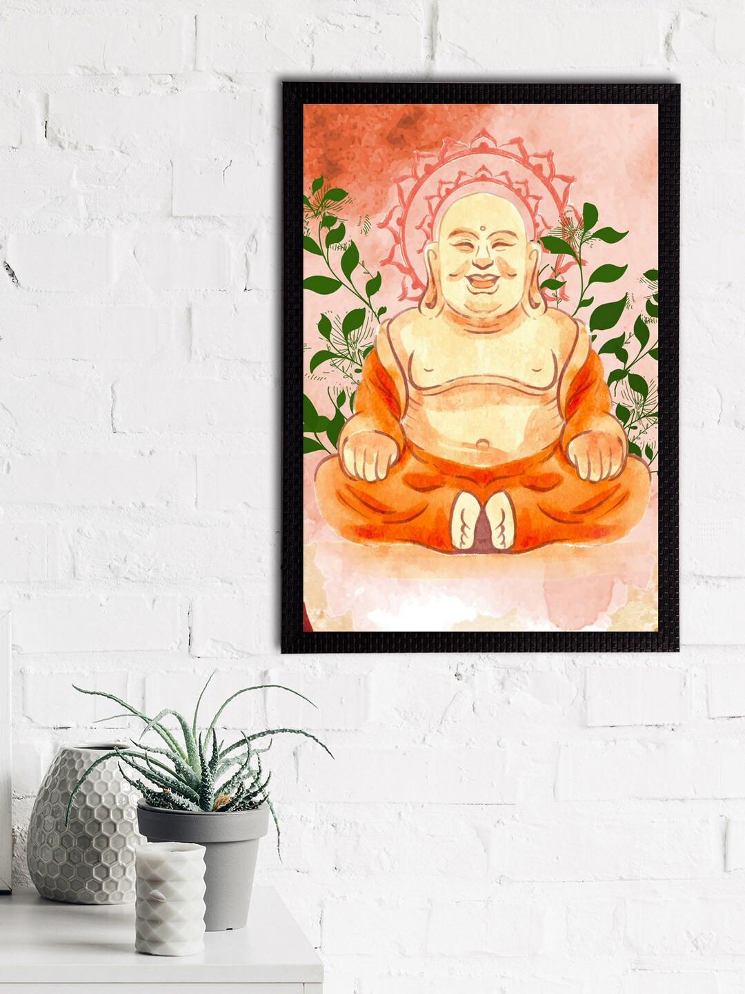 eCraftIndia Orange & Pink Meditating Lord Buddha Satin Matt Texture UV Wall Painting