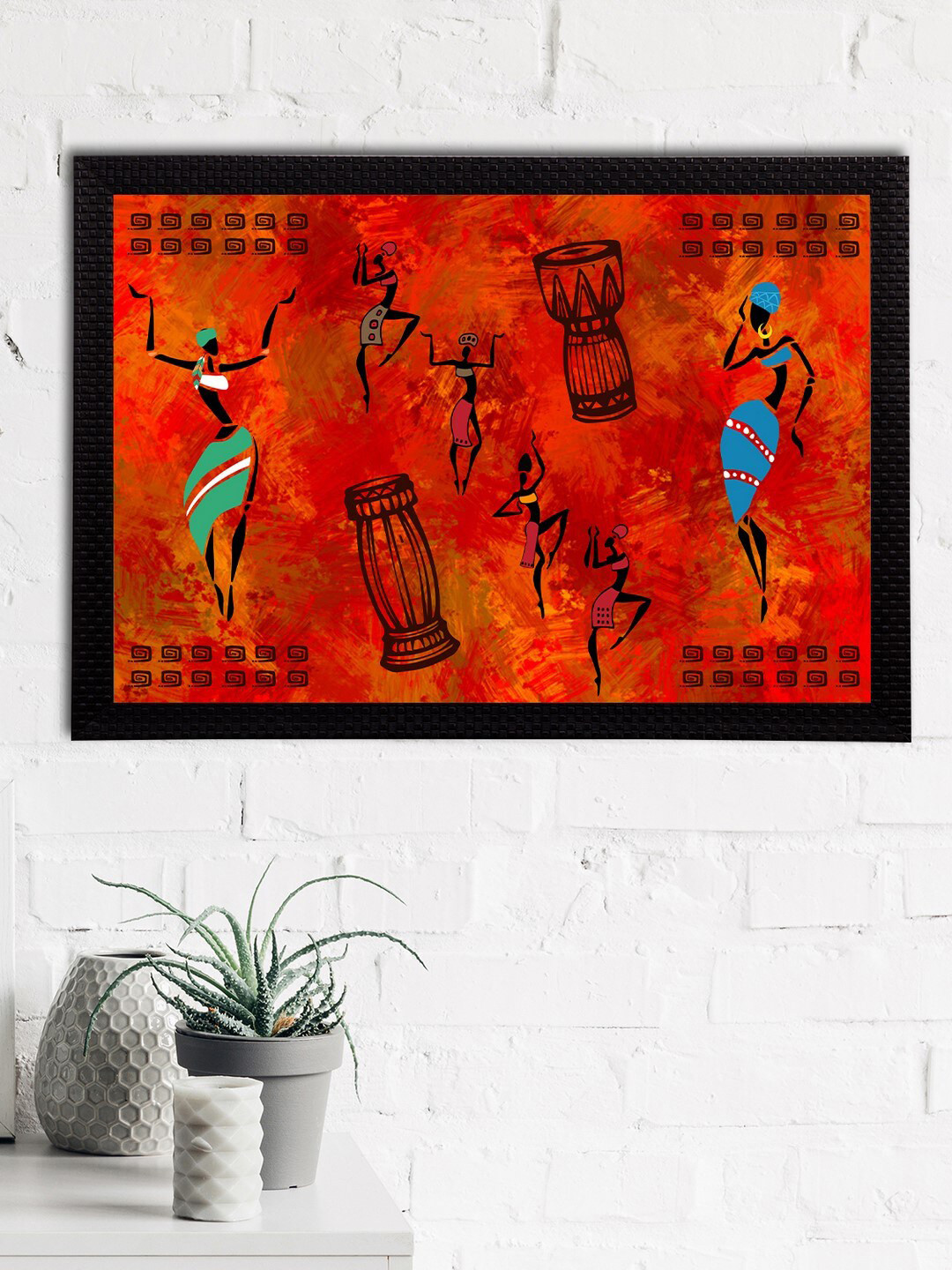 eCraftIndia Red & Blue Tribal Theme Satin Matt Texture UV Art Painting