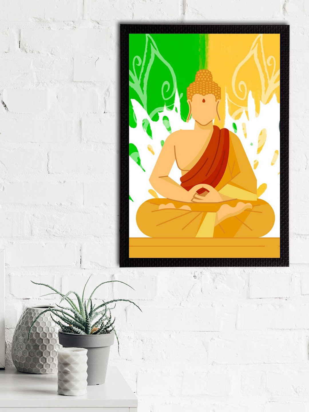 eCraftIndia Beige & Red Meditating Lord Buddha Satin Matt Textured UV Wall Art