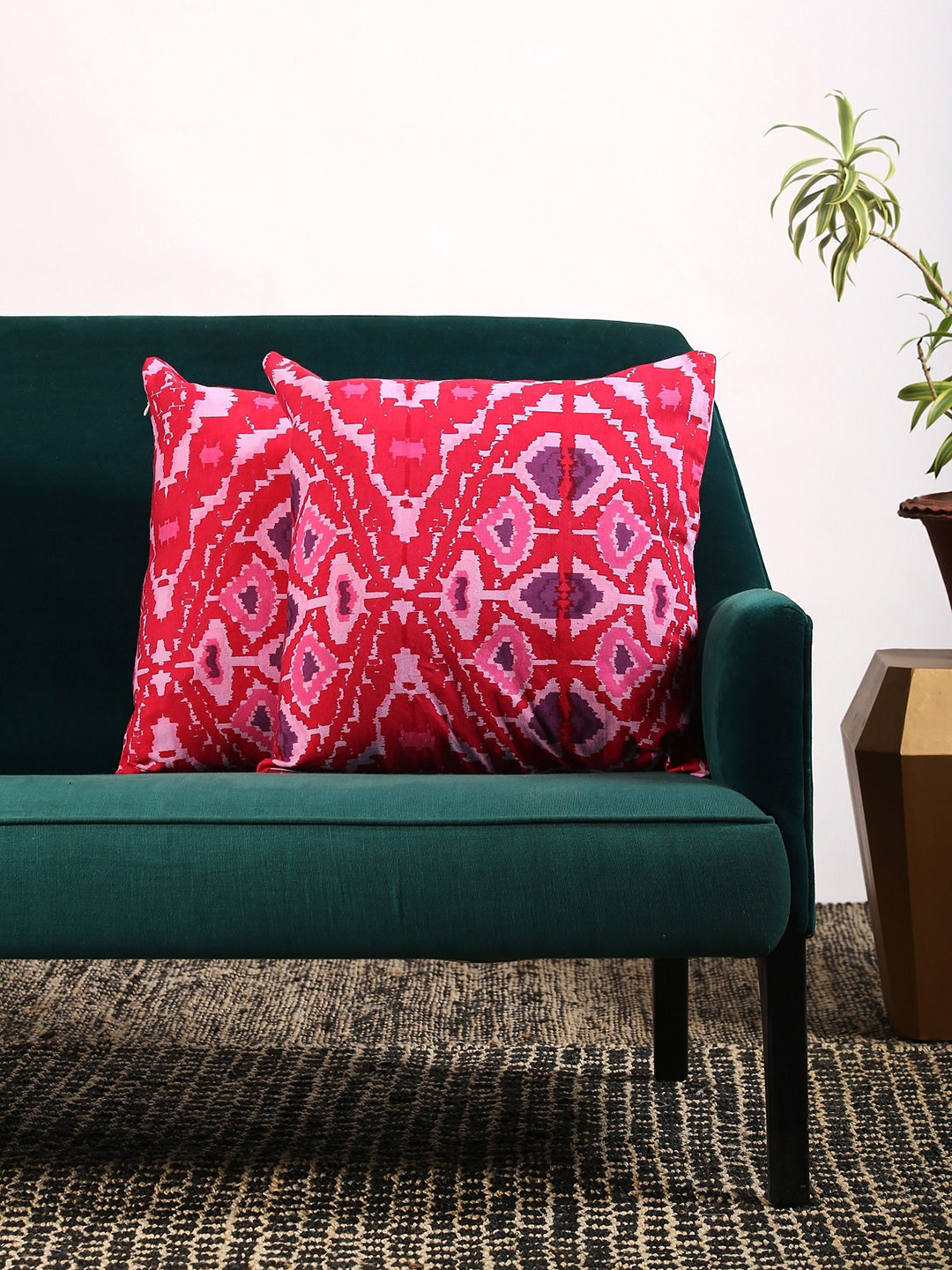 Contrast Living Red Abstract Cotton Durable 2 Pcs Square Cushion Covers - 19.7 x 19.7 In