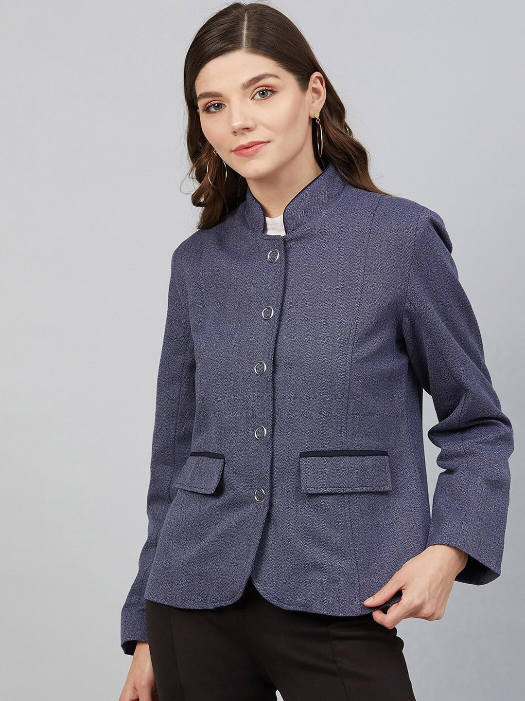 Marie Claire Women Blue Solid Tailored Jacket
