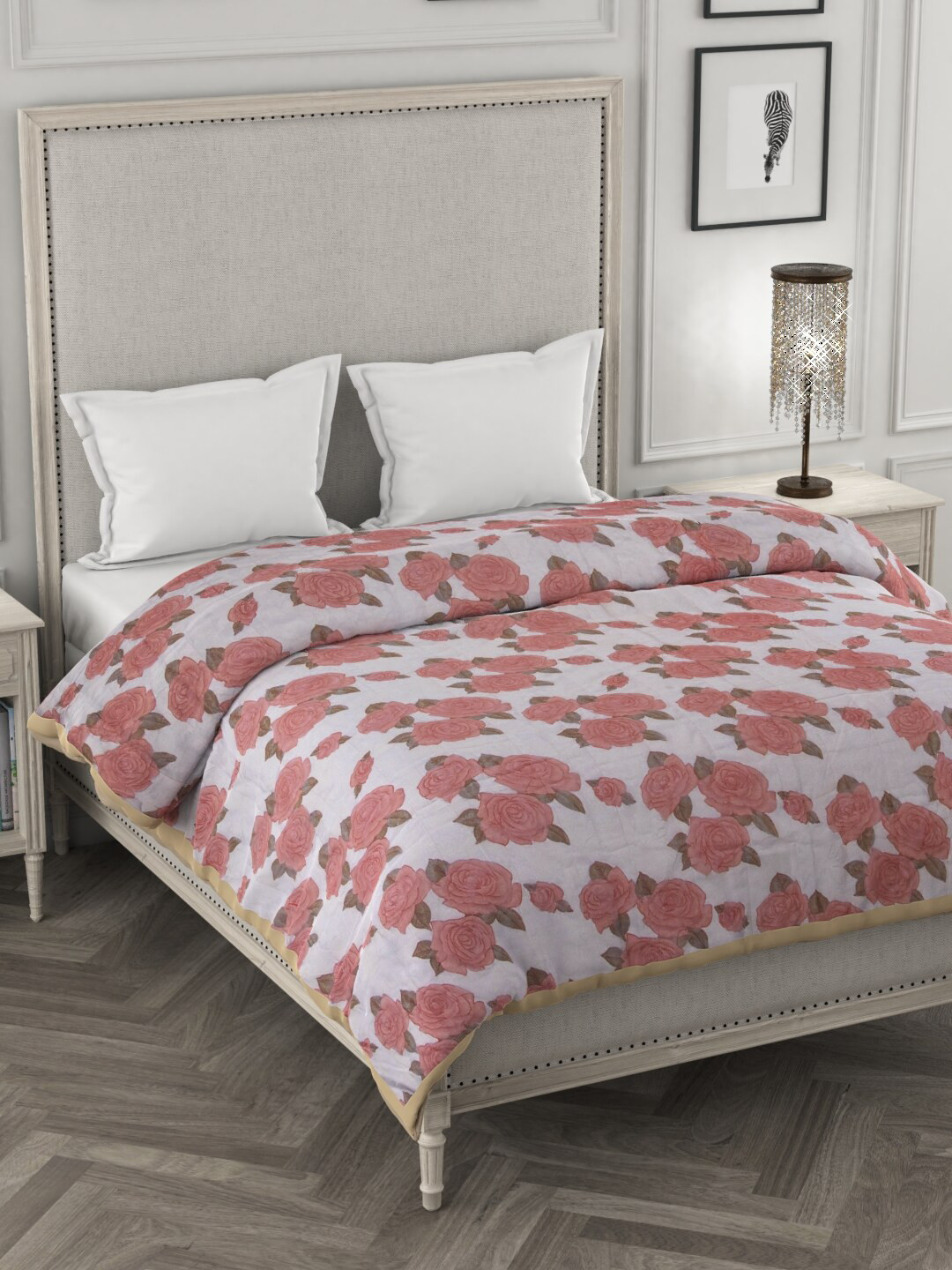 ROSARA HOME Red & White Floral Mild Winter 300 GSM Double Bed Dohar