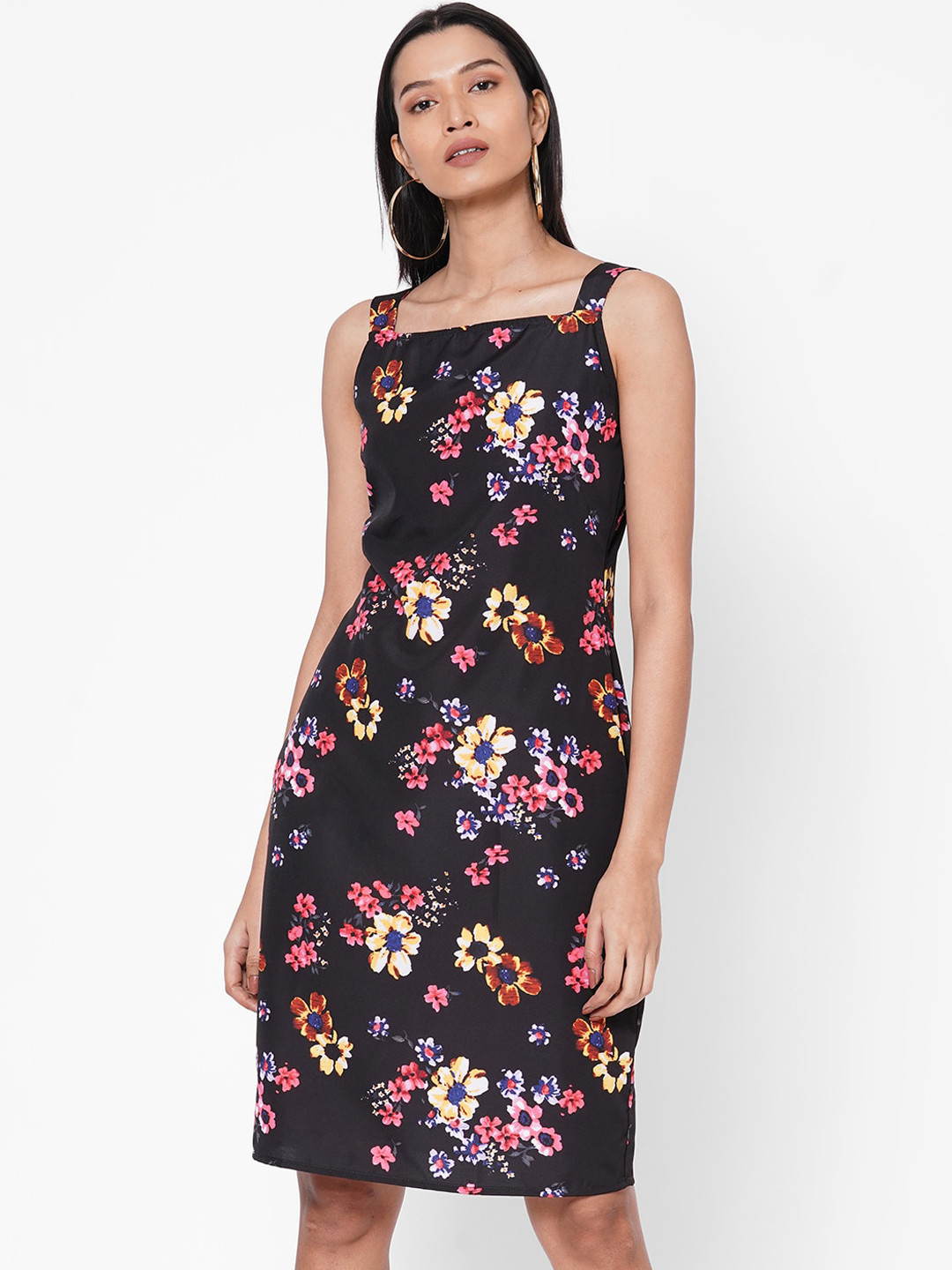 MISH Women Black Floral Printed Sheath Dress