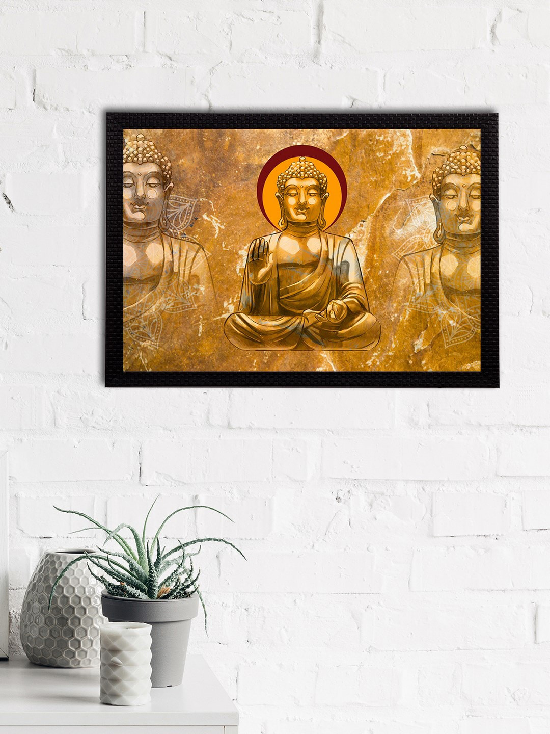 eCraftIndia Meditating Lord Buddha Wall Rectangle Paintings Wall Art - 14x10In