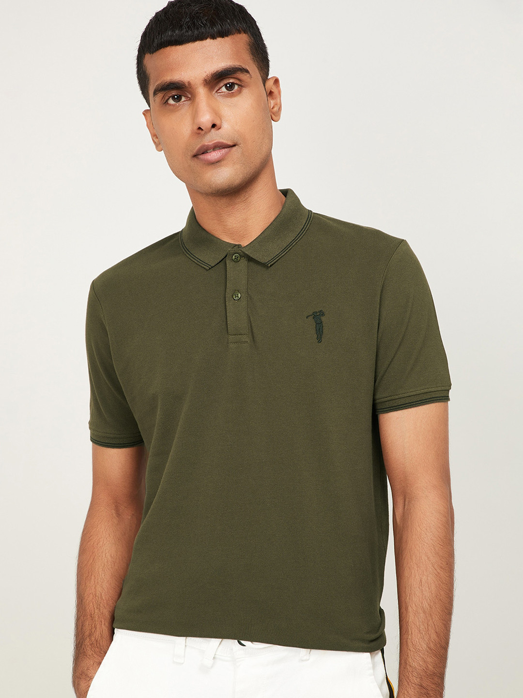 Bossini Men Olive Green Solid Polo Collar T-shirt