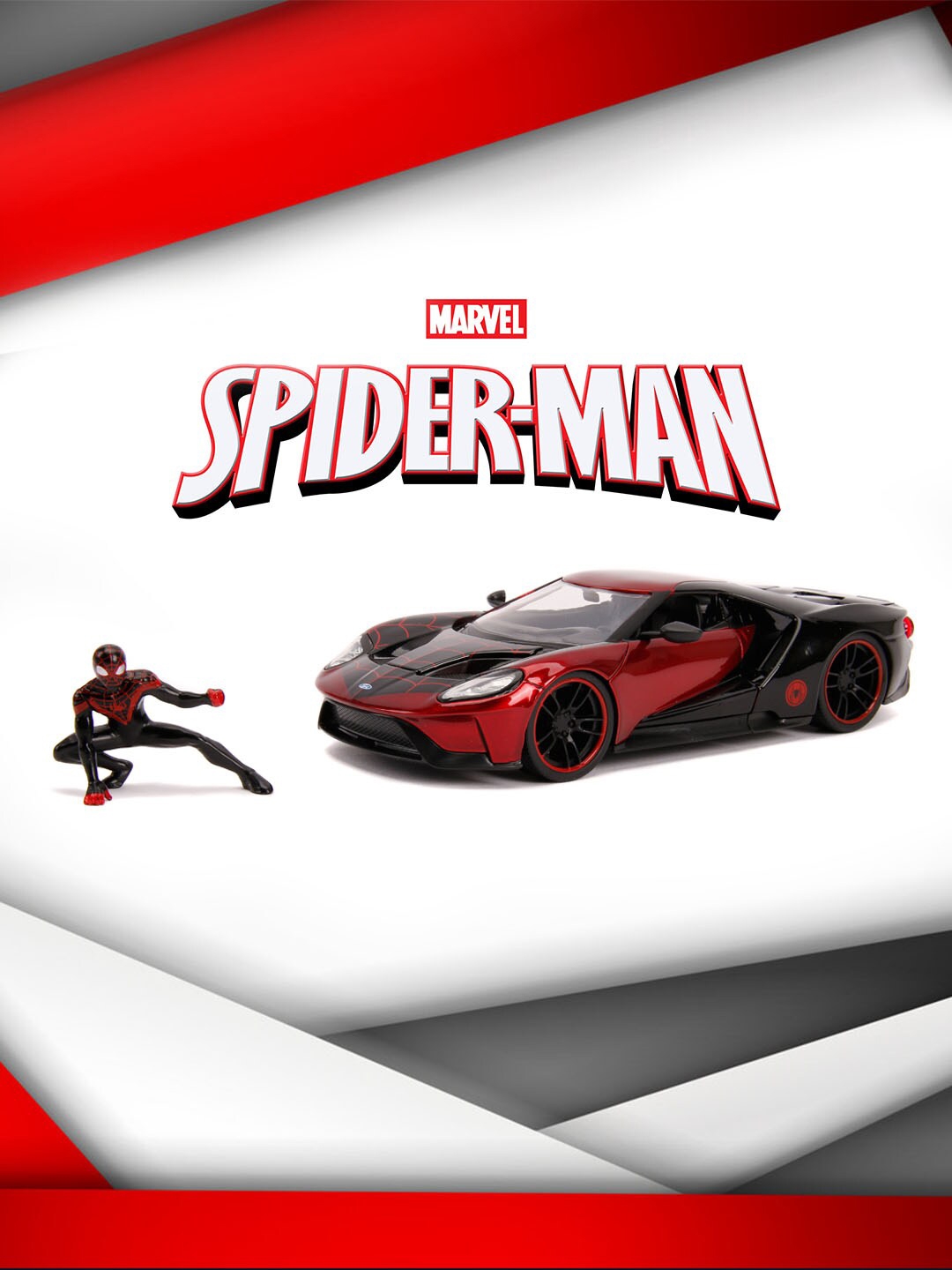 Jada Toys Kids Red   Black 2017 Ford GT Car with Miles Morales Action Figure