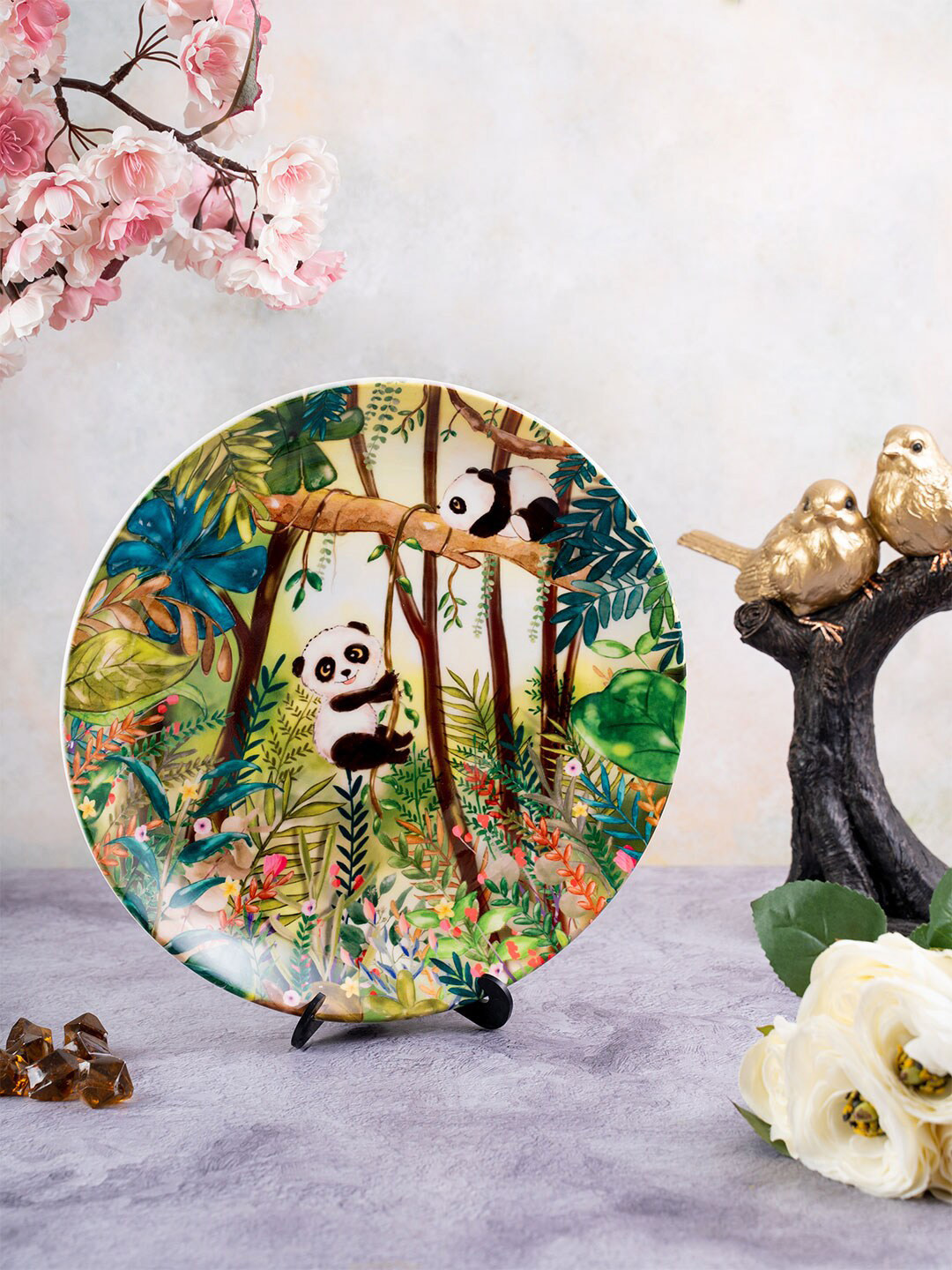KOLOROBIA Swings Of A Panda Decorative Wall Plate Crafted Ceramics Glossy Wall Plates-8In