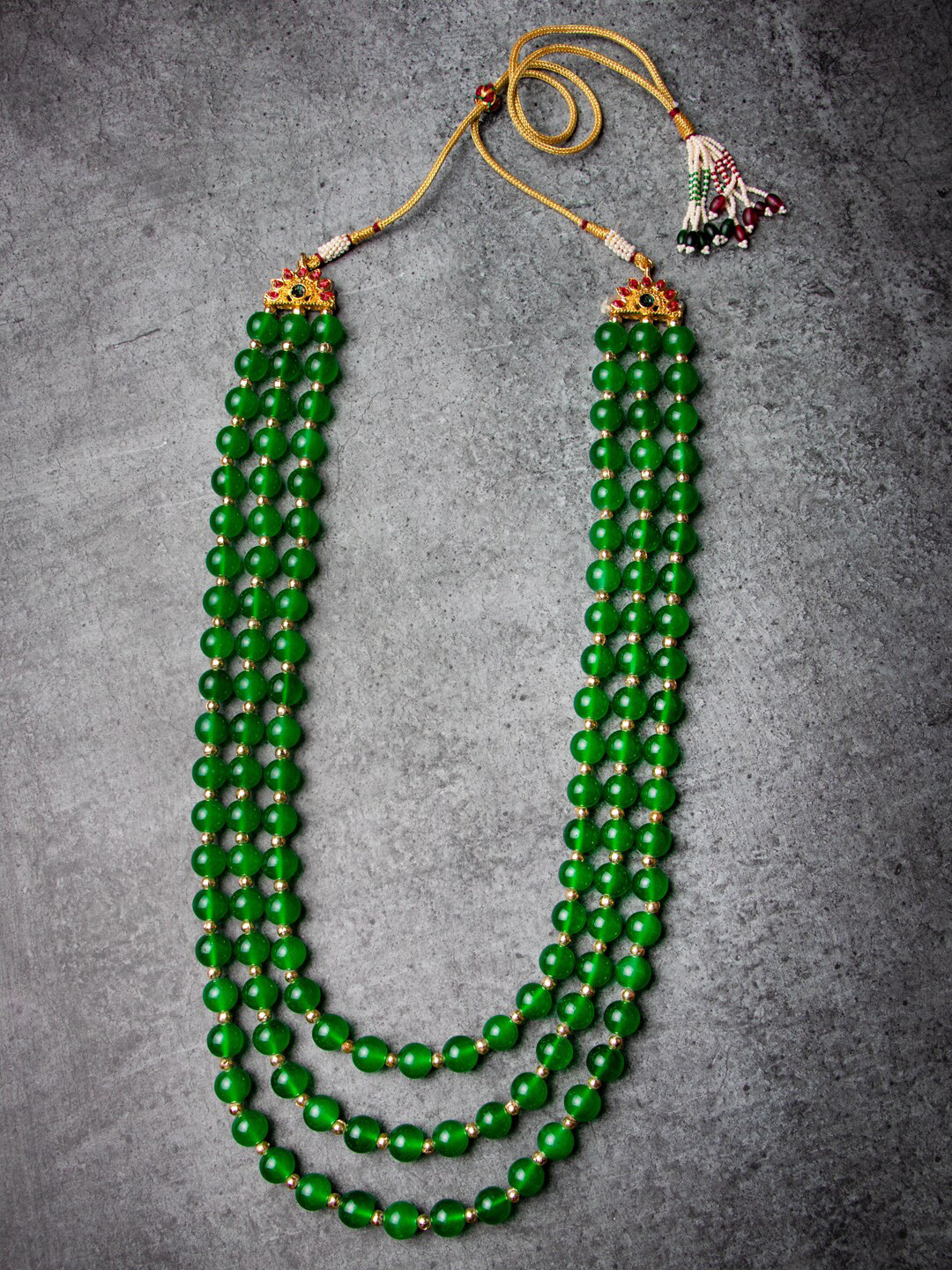 MORKANTH JEWELLERY Men Gold-Plated Green Pearl Layered Handcrafted Necklace