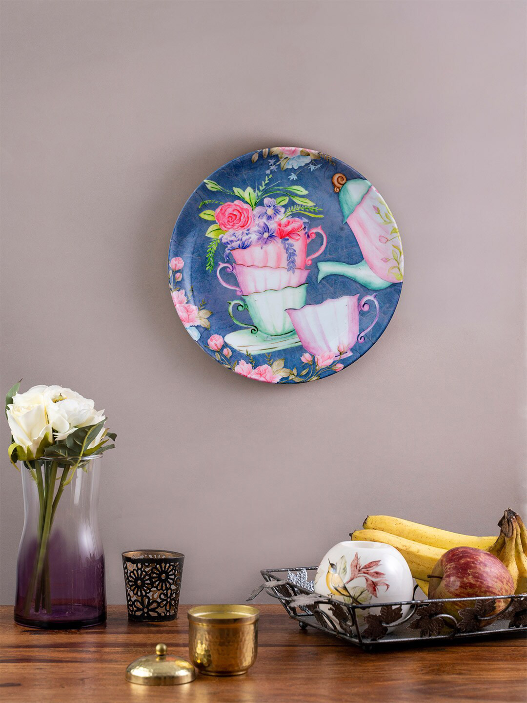 KOLOROBIA The Elemental Evening Tea Bone China Floral Glossy Hanging Hall Wall Plates-8In