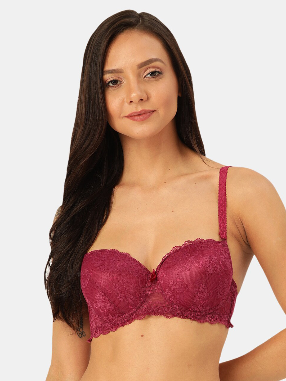 MAKCLAN Pink Lace Underwired Lightly Padded Everyday Bra K36003BA