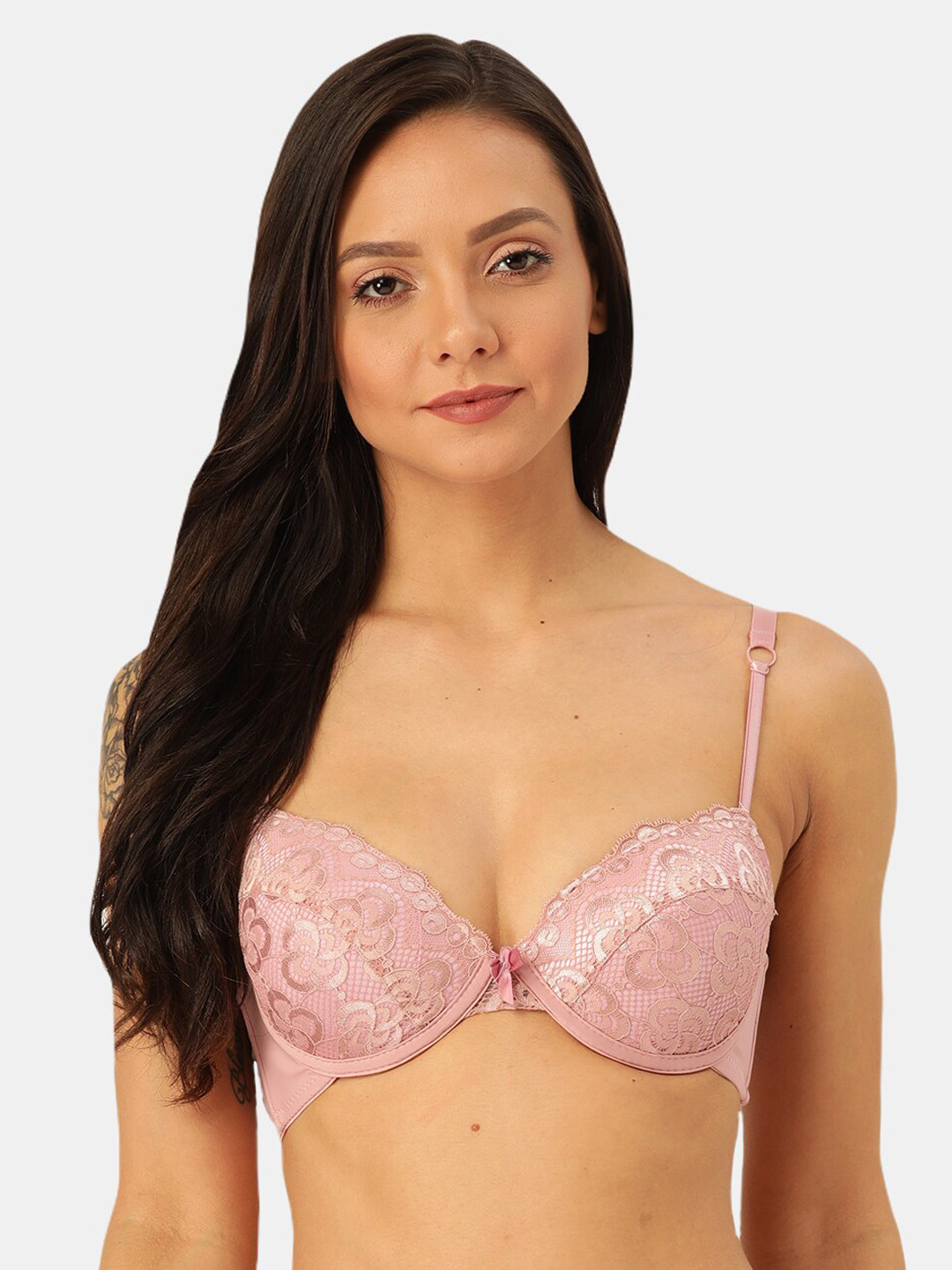 MAKCLAN Pink Lace Underwired Lightly Padded Plunge Bra K11013BM