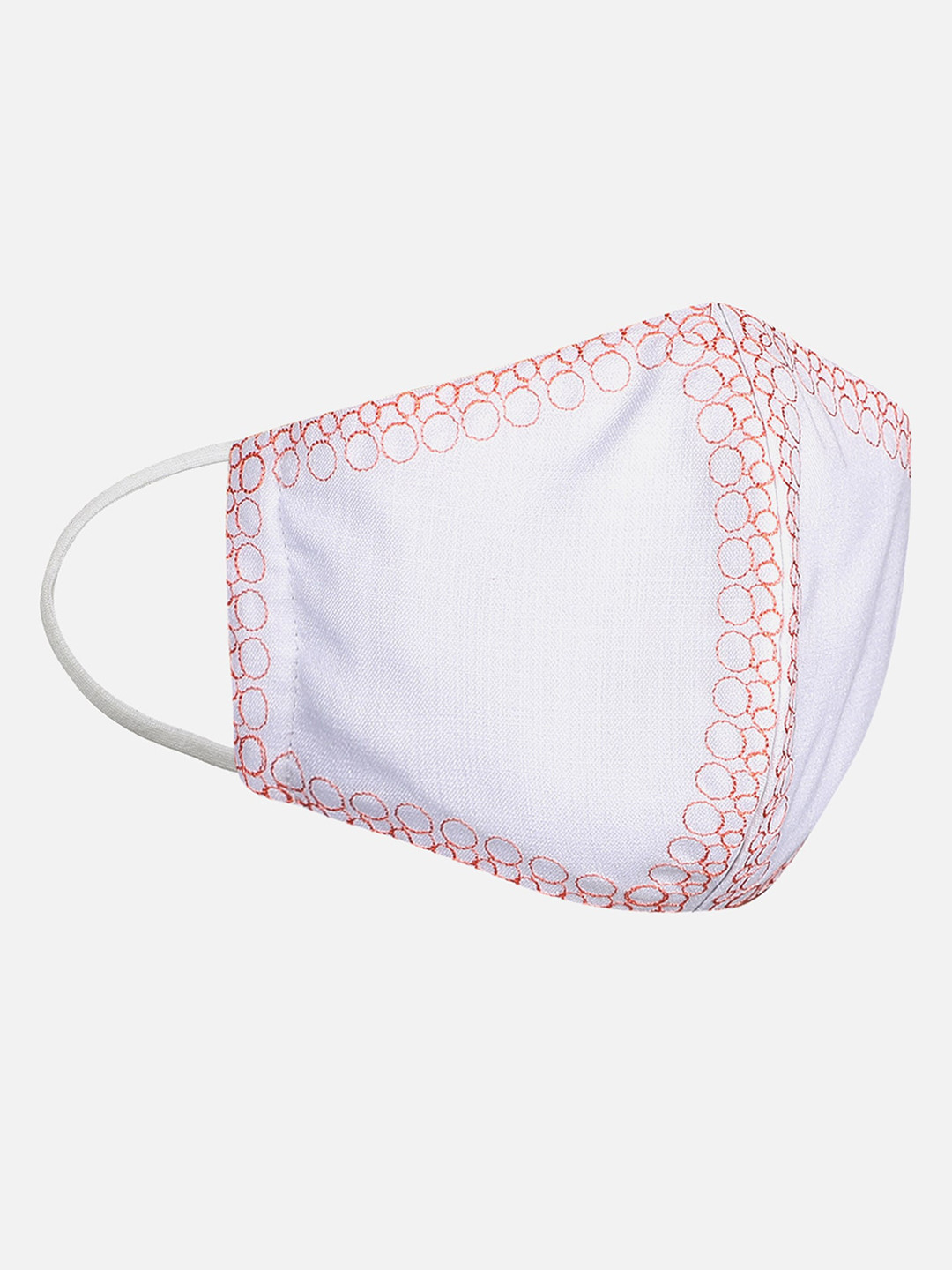 Anekaant Women White & Coral Orange Embroidered 3-Ply Reusable Cloth Mask