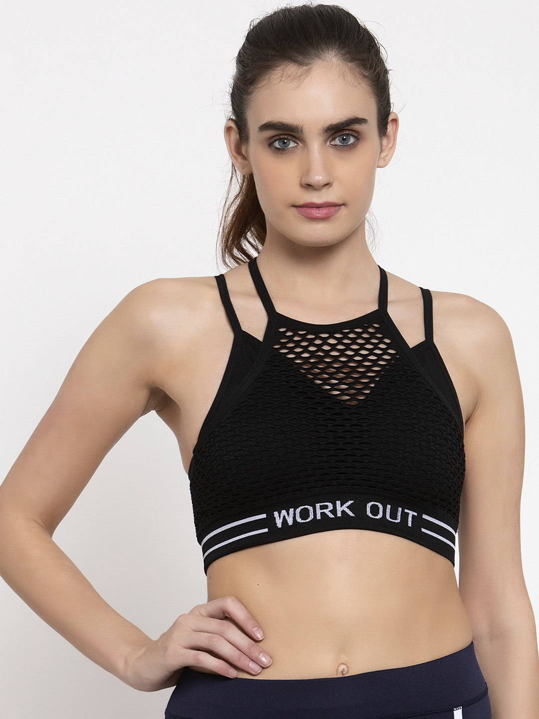MAKCLAN Black Solid Lightly Padded Non-Wired Workout Bra-MK1818SBA