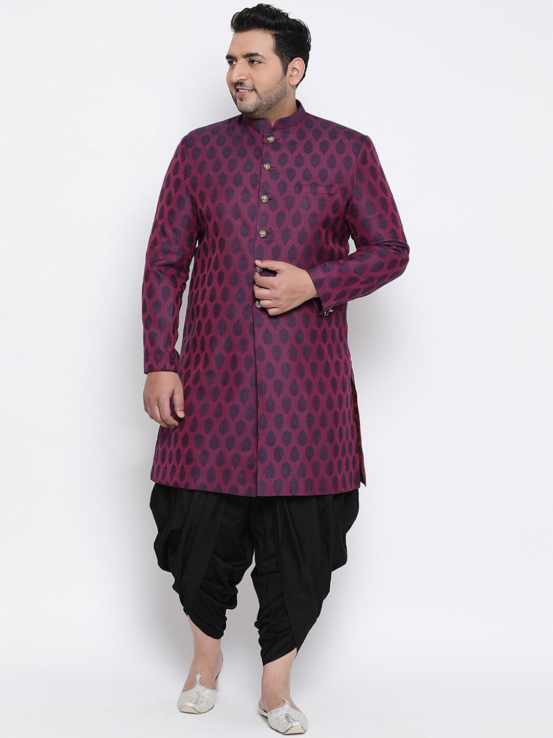 KISAH PLUS  Men Purple & Black Printed Indowestern Sherwani With Dhoti Pants