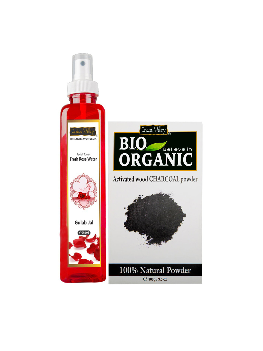 BIO Organic Charcoal Face Pack Powder and Ayuveda Fresh Rose Water