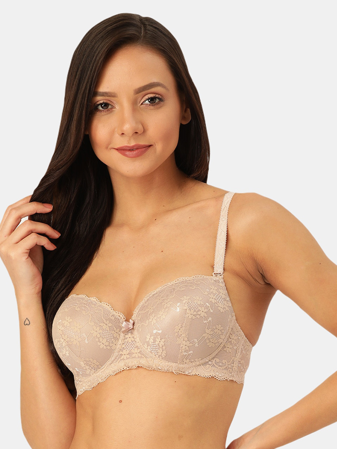 MAKCLAN Women Nude-Coloured Self Design Underwired Lightly Padded Everyday Bra K36003BE