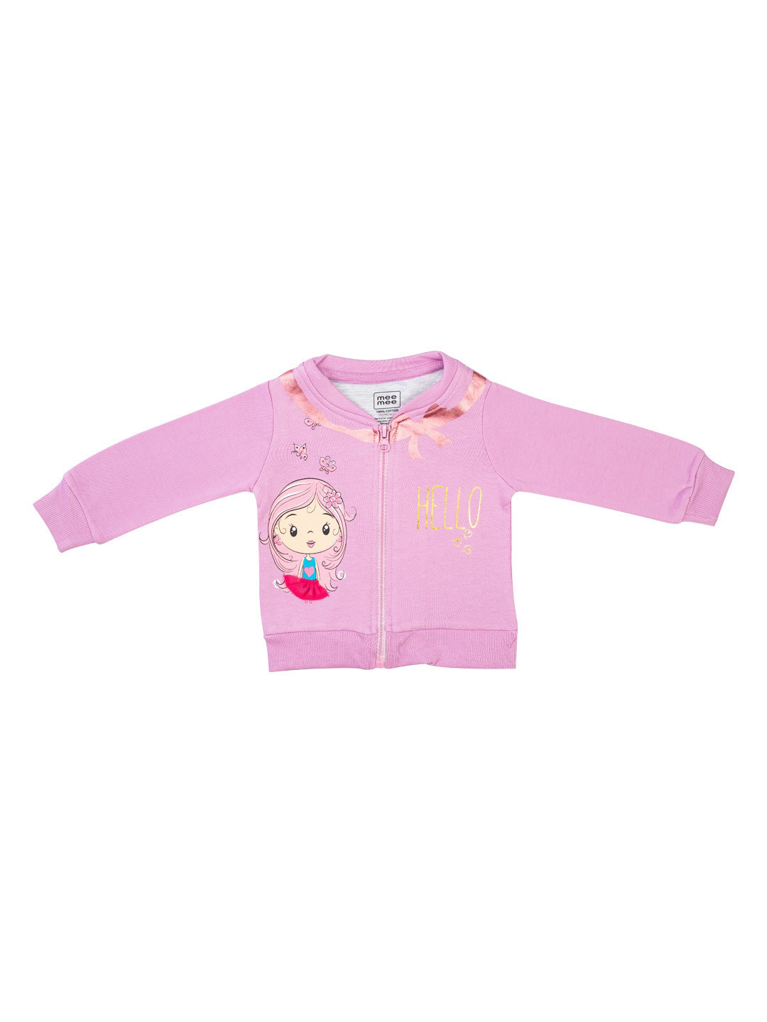 MeeMee Girls Purple Printed Bomber Jacket