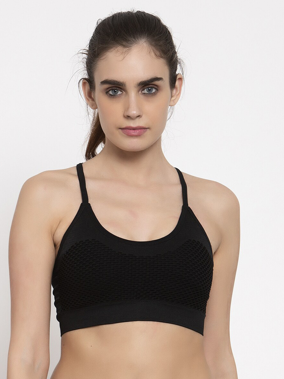 MAKCLAN Black Solid Lightly Padded Non-Wired Workout Bra-MK1803SBA