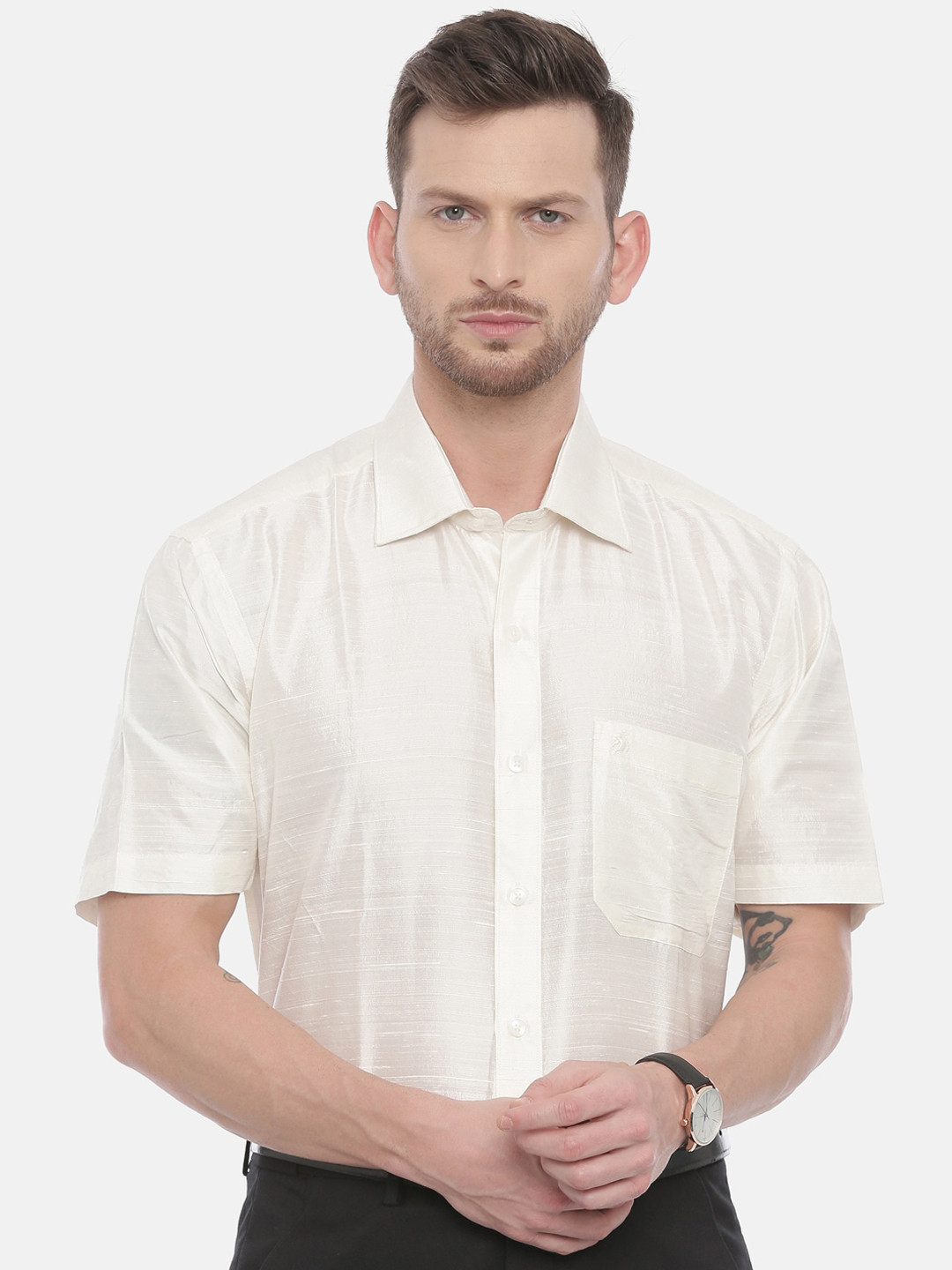Khoday Williams Men Cream-Coloured Regular Fit Solid Casual Shirt