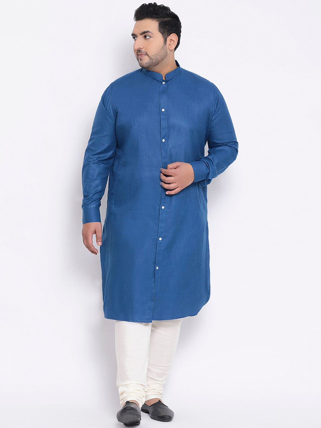 KISAH PLUS Men Blue Solid Straight Kurta