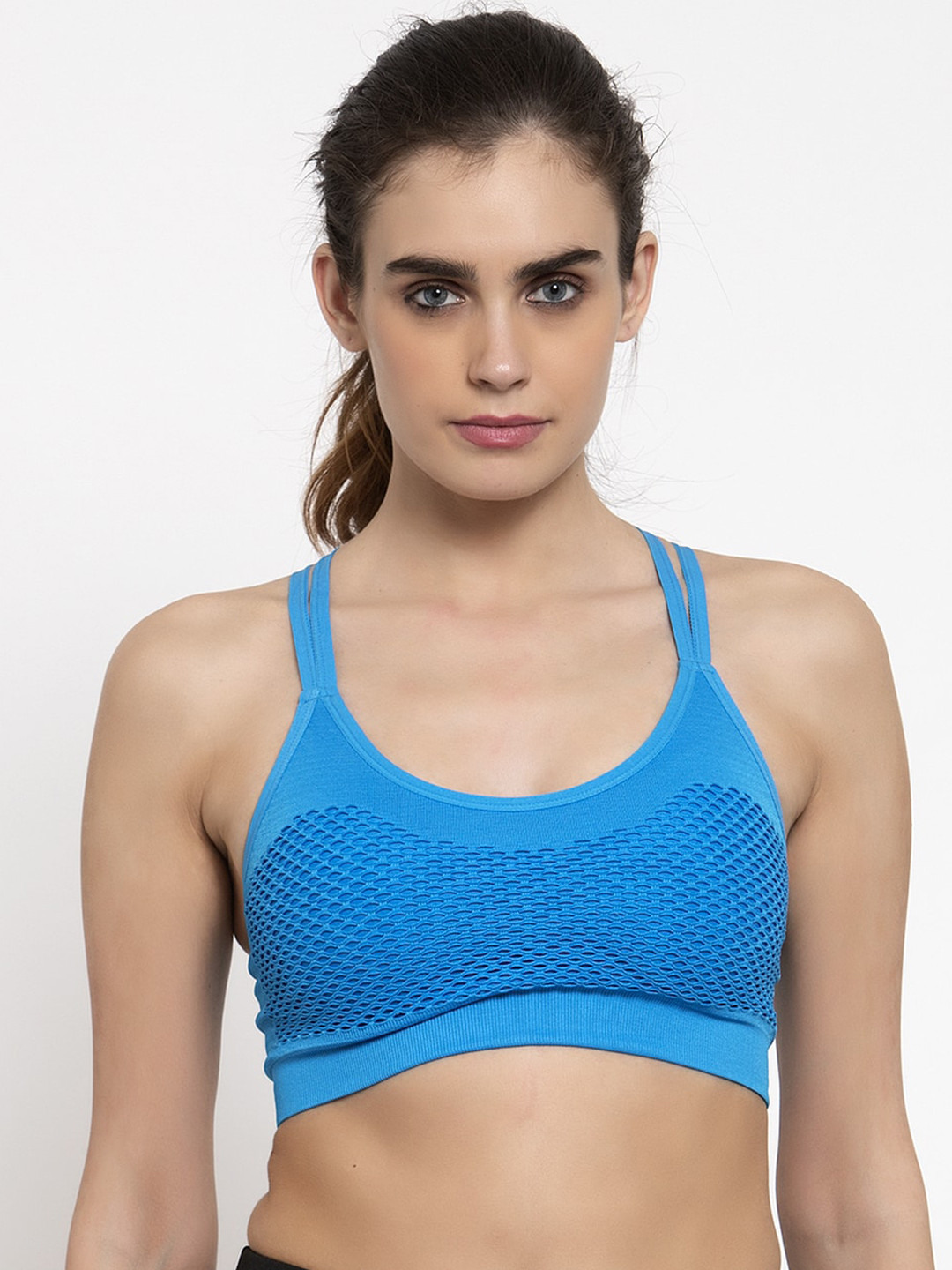 MAKCLAN Blue Solid Lightly Padded Non-Wired Workout Bra-MK1803SBE