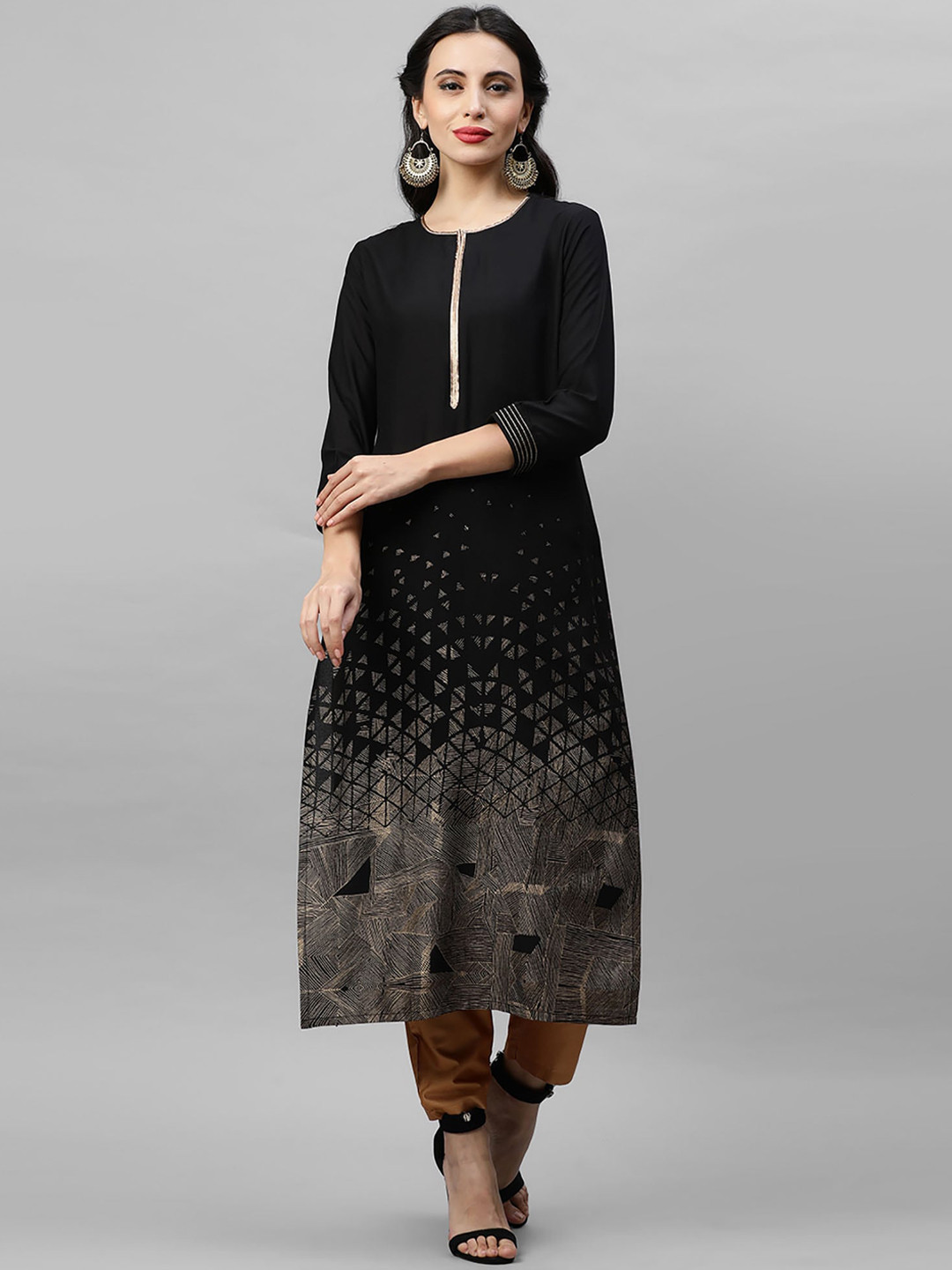Indo Era Women Black Embroidered Anarkali Kurta